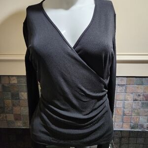 DKNY Elegant Black Long Sleeve Wrap Top
